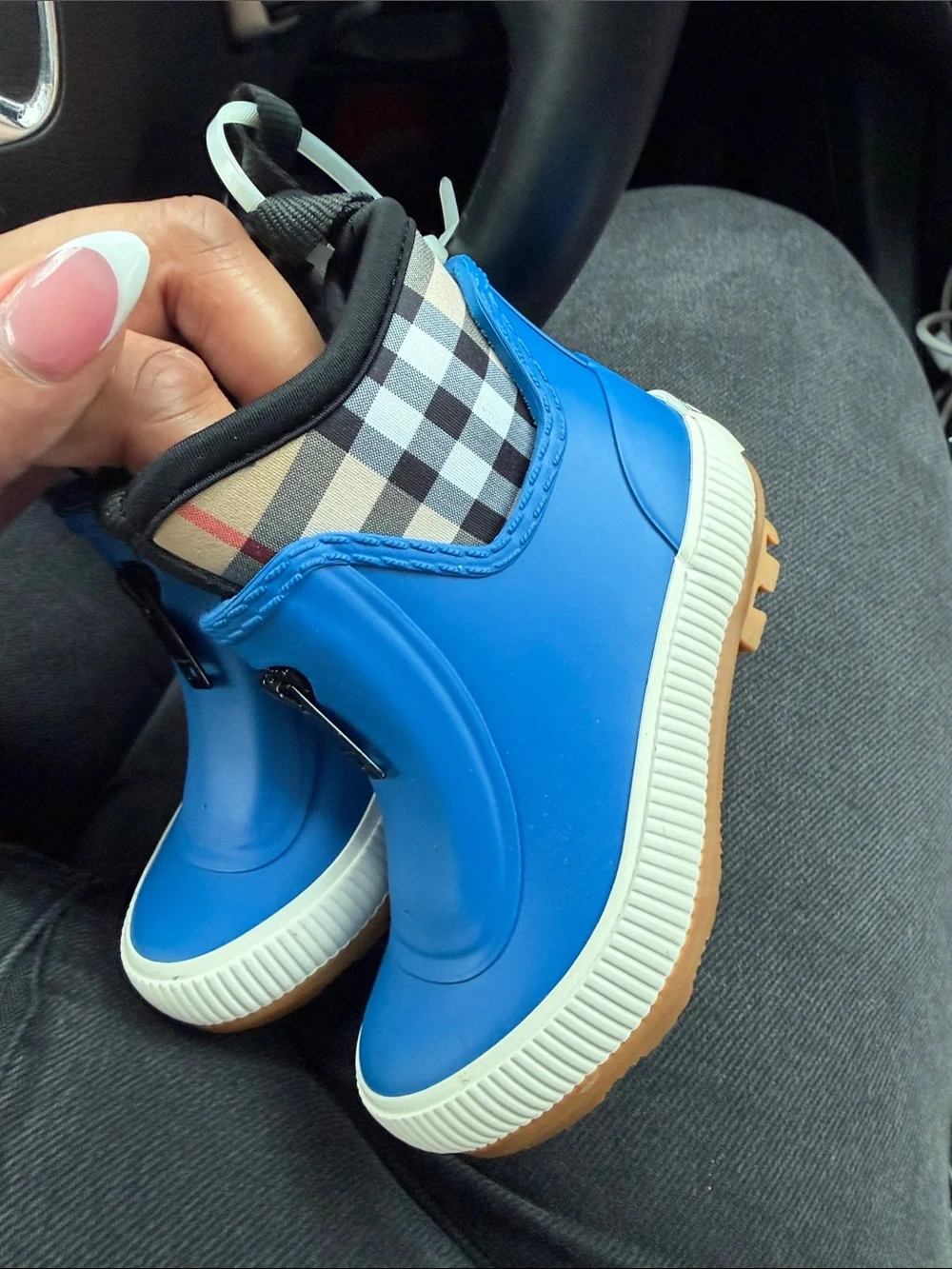 Burberry Bright Blue Kids Rain Boots with Signature Check Ankle